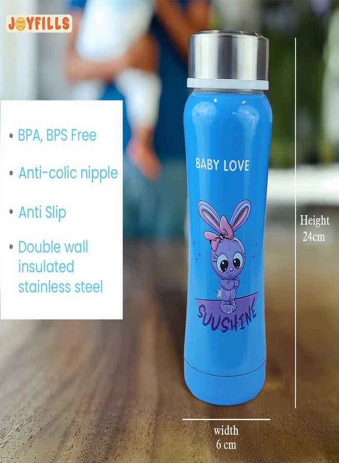 JOYFILLS 3-in-1 Stainless Steel Baby Feeding Bottle Set 240ml | Multi-Functional Milk, Water & Juice Sipper with Feeding Nipple & Straw | BPA Free | Leak Proof | for Newborn, Infant & Toddler - Image 4