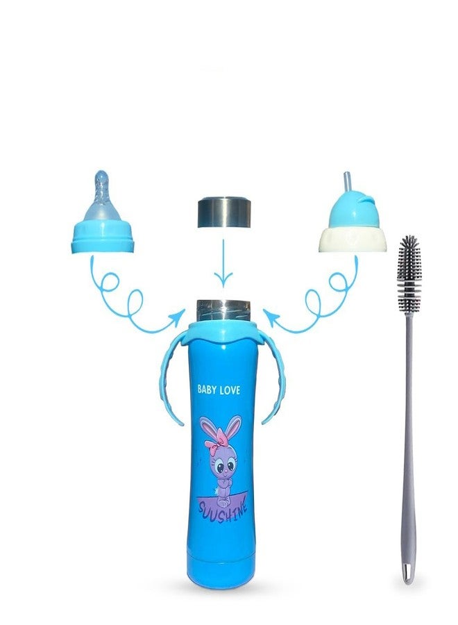 JOYFILLS 3-in-1 Stainless Steel Baby Feeding Bottle Set 240ml | Multi-Functional Milk, Water & Juice Sipper with Feeding Nipple & Straw | BPA Free | Leak Proof | for Newborn, Infant & Toddler - Image 1