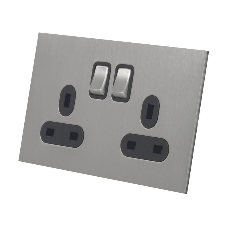 Donmarco 2 Gang Double UK Socket 13A - Ultra Slim Stainless Steel Panel, Fire-Resistant Electric Outlet, 3-Year Warranty – Elegant and Durable Power Outlet for Home and Office (Brushed Satin Nickel) - Image 2