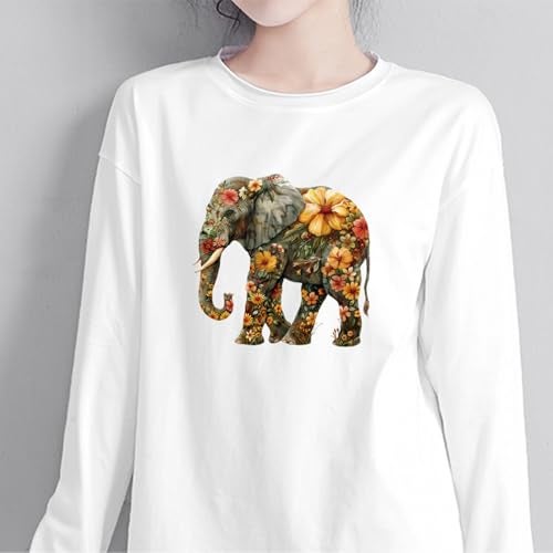 Adonisaon Flower Elephant Iron on Transfer Patches Decorative Floral Animal Sticker Appliques Iron on Vinyl Colorful Decals for Clothing Bags Pillow Cases Art Decorations Set of 4 - Image 3