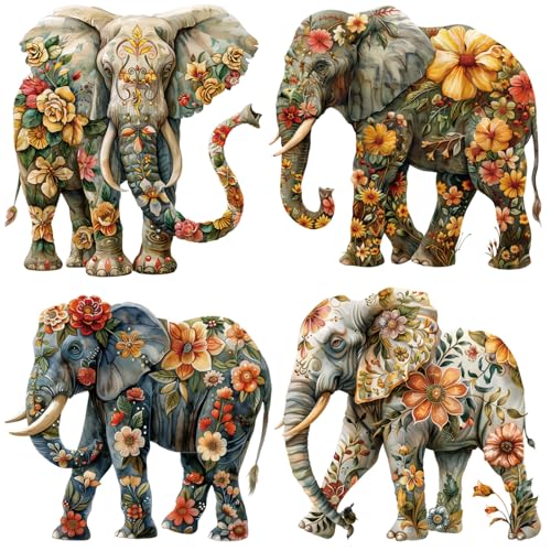 Adonisaon Flower Elephant Iron on Transfer Patches Decorative Floral Animal Sticker Appliques Iron on Vinyl Colorful Decals for Clothing Bags Pillow Cases Art Decorations Set of 4 - Image 1