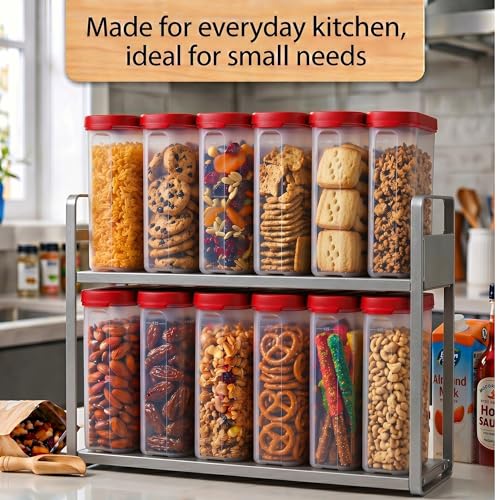 Mahaware Modular Mini Oval Plastic Spice Container Set of 12 (275ml Each) – Kitchen Jars and Containers Set, Airtight Multipurpose Storage Boxes for Masala & Dry Items, Red - Image 2