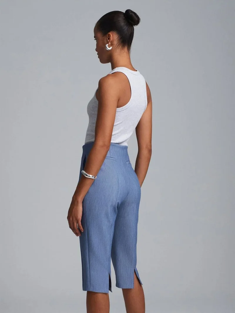 ديلفين Dilvin High-waist Straight Capri Shorts With Slit