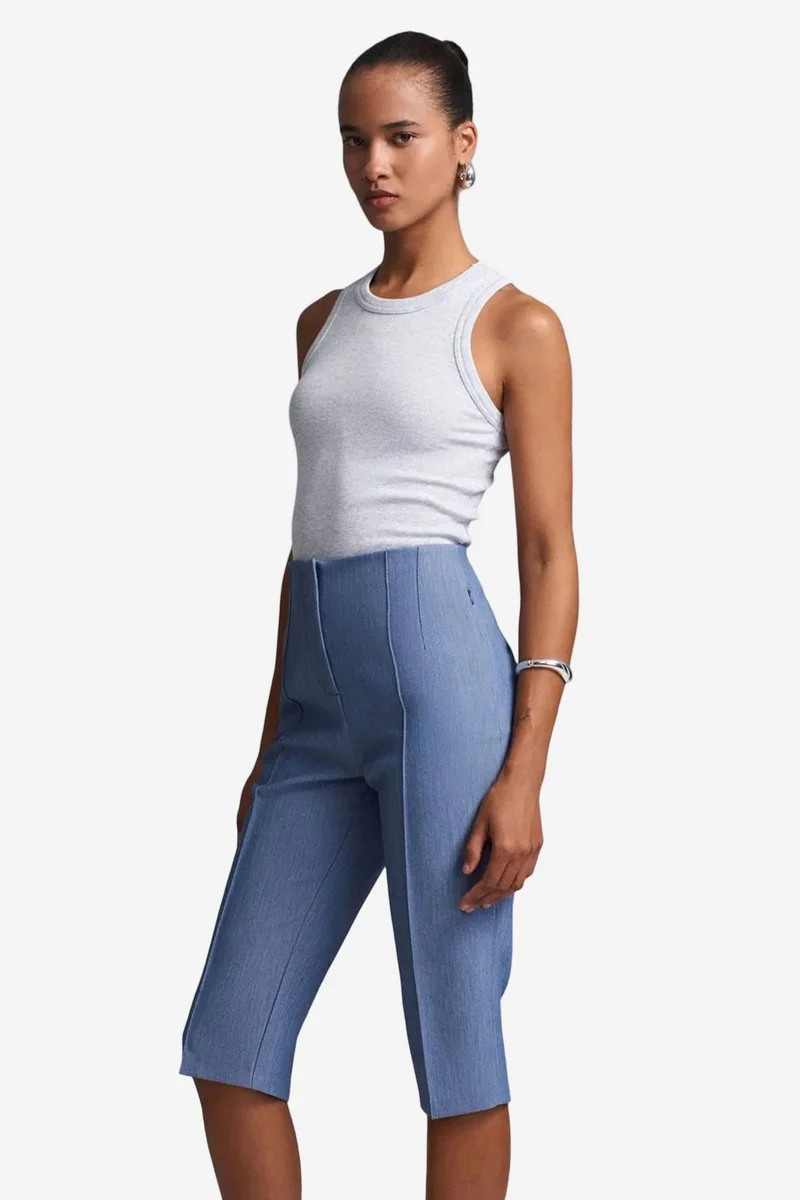 Dilvin Maya Blue DILVIN High-waist Straight Capri Shorts With Slit for Women | Best Price UAE
