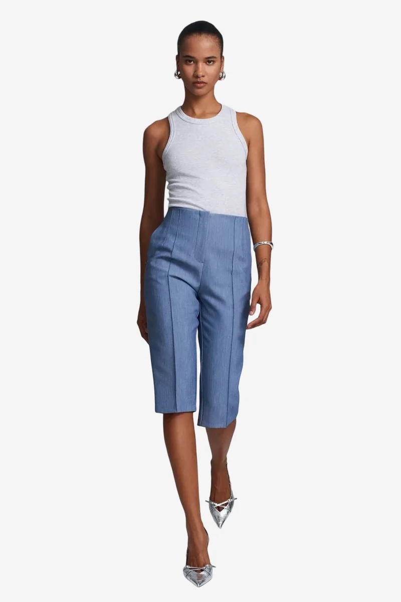 Dilvin Maya Blue DILVIN High-waist Straight Capri Shorts With Slit for Women | Best Price UAE