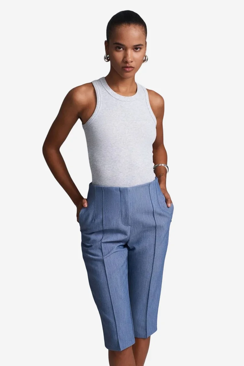 Dilvin Maya Blue DILVIN High-waist Straight Capri Shorts With Slit for Women | Best Price UAE
