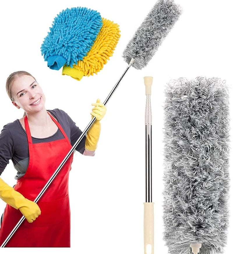 Microfiber Feather Duster BendableExtendable Fan Cleaning Duster with Expandable Pole Handle Washable DusterWindow Blinds Furniture with Microfiber Duster Cleaning dust Cleaner Brush Gloves