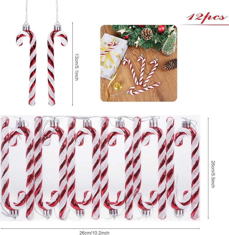 GWHOLE 12 Pack Glitter Candy Cane Ornaments - Image 2