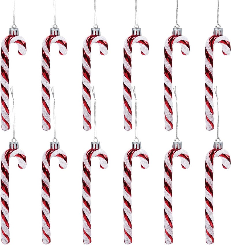 GWHOLE 12 Pack Glitter Candy Cane Ornaments - Image 1