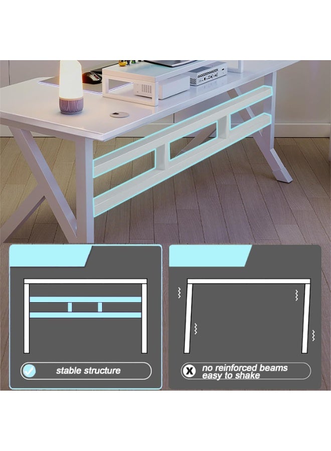 Beauenty Gaming Desktop Computer Desk,Home Office Desk,Versatile Gaming and Study Solution for Modern Homes,Ideal for Students and Gamers,Spacious and Functional (White,140x60x75CM) - Image 4