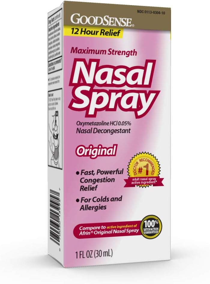 GOODSENSE Maximum Strength Nasal Spray Fast Powerful Congestion Relief For Colds and Allergies 1 Fluid Ounce - Image 1