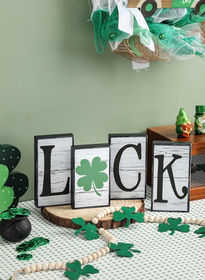 NEWLIGHTURE Valentine's Day Décor 4 PCS Reversible St. Patrick's Day Wood Signs Tiered Tray Mantle Shelf Décor for Valentine Farmhouse Heart Shamrocks Wood Blocks - Image 5