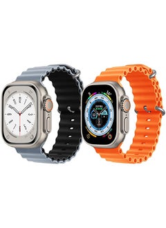 Silicone Ocean Band Strap for Apple Watch Ultra 8 49mm Light Blue/Black Double Side Strap with Orange Single Color Strap Set of 2