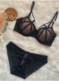 Comfy Solid Color Bra Panty Set Women's Underwear Set Black