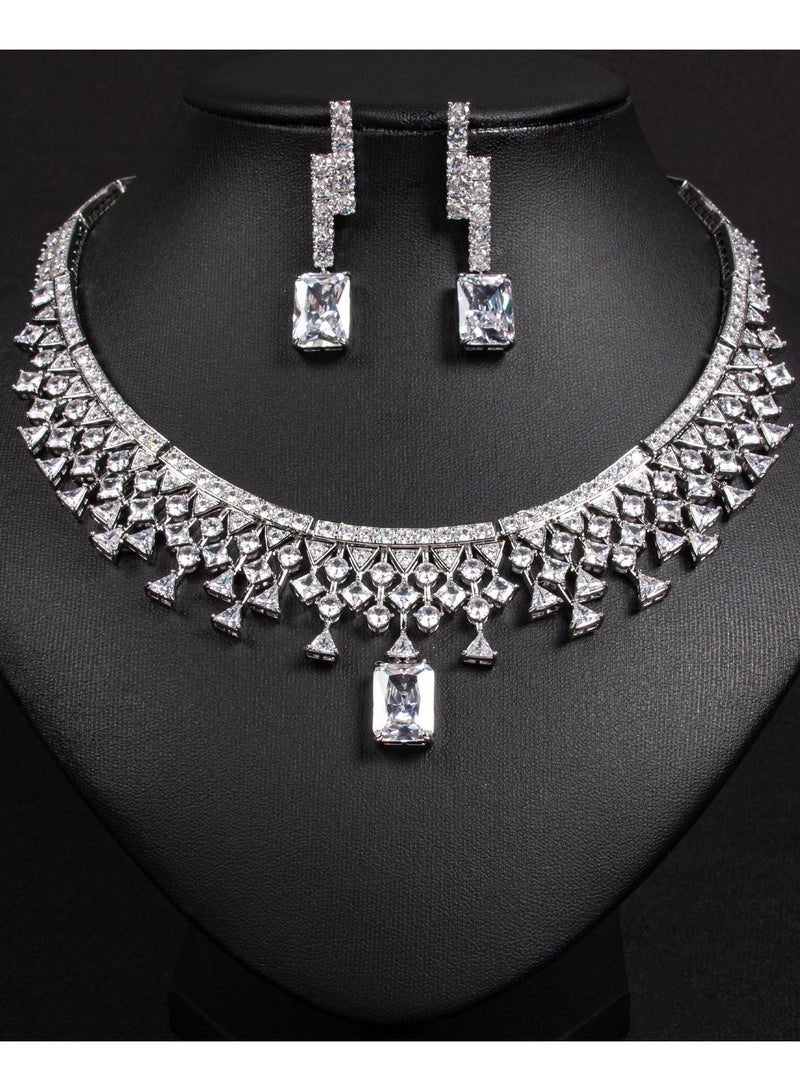 Mark Fairwhale Simple And Exquisite Zircon Necklace Earring Set  - Image 1