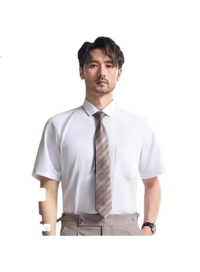 Firs Men'S Summer Business Short Sleeve Shirt Non-Iron Solid Color Turn-Down Collar Casual Shirt White Twill 1203 42 - Image 3