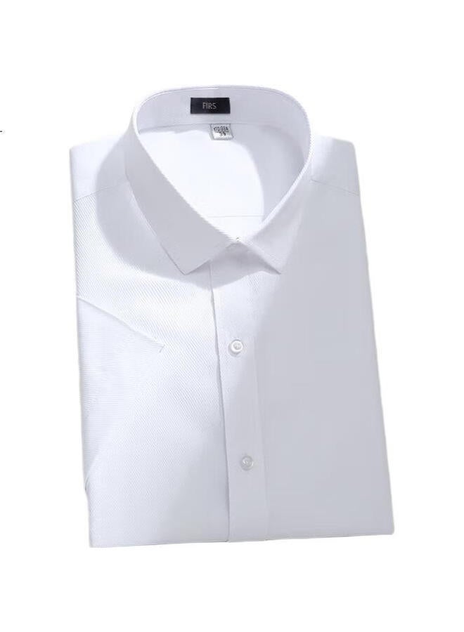 Firs Men'S Summer Business Short Sleeve Shirt Non-Iron Solid Color Turn-Down Collar Casual Shirt White Twill 1203 42 - Image 2