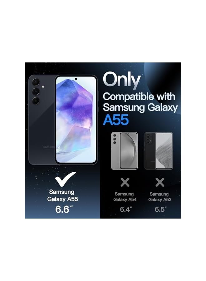 JETech 3 in 1 Matte Case for Galaxy A55 5G with 2-Pack Tempered Glass Screen Protector, Translucent Frosted Shockproof Phone Cover with Camera Protection (Black) - Image 2