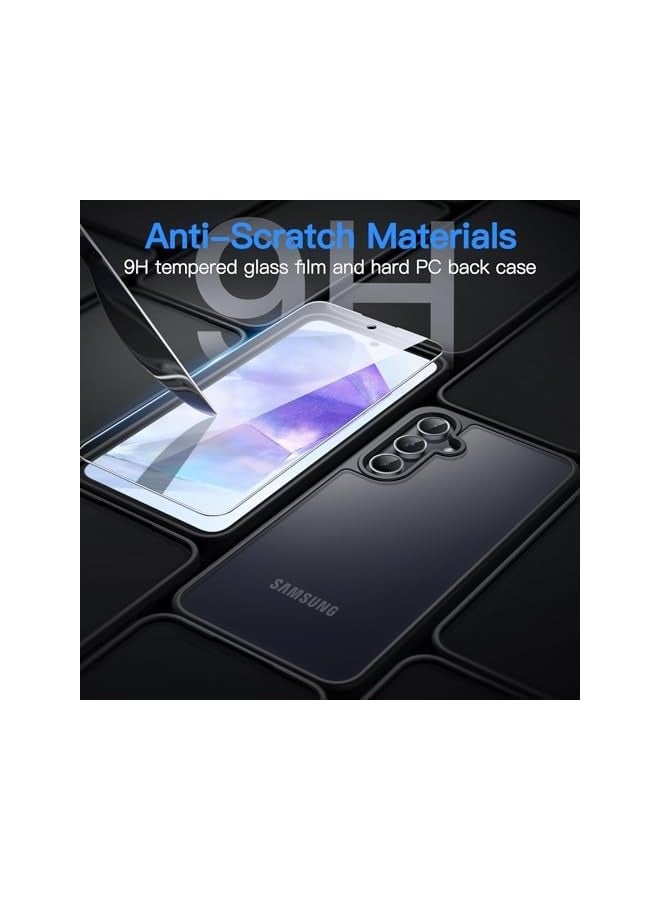 JETech 3 in 1 Matte Case for Galaxy A55 5G with 2-Pack Tempered Glass Screen Protector, Translucent Frosted Shockproof Phone Cover with Camera Protection (Black) - Image 5