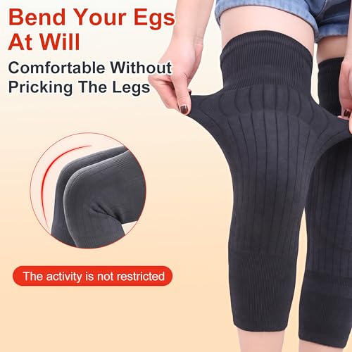 Elandy 1 Pair(2PCS) Fleece Lined Knee Warmers for Winter, Dark Grey Cashmere-Like Thermal Knee Pads,Unisex Adults Elastic Warm Knee Brace for Cycling Outdoor Daily Wear - Image 4