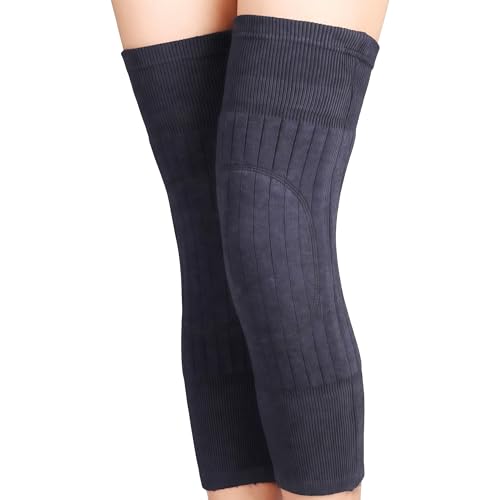 Elandy 1 Pair(2PCS) Fleece Lined Knee Warmers for Winter, Dark Grey Cashmere-Like Thermal Knee Pads,Unisex Adults Elastic Warm Knee Brace for Cycling Outdoor Daily Wear - Image 1