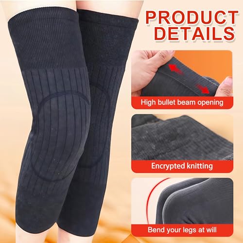 Elandy 1 Pair(2PCS) Fleece Lined Knee Warmers for Winter, Dark Grey Cashmere-Like Thermal Knee Pads,Unisex Adults Elastic Warm Knee Brace for Cycling Outdoor Daily Wear - Image 3