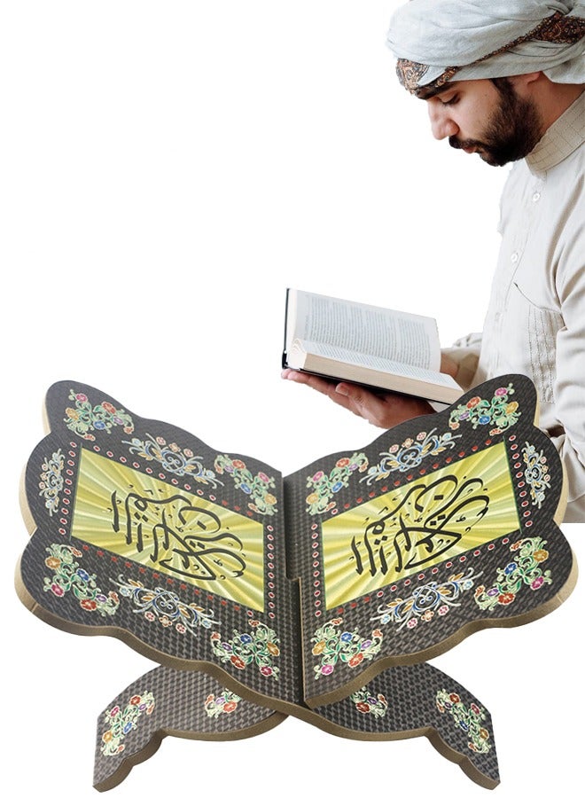 Premium Wooden Quran Stand with Vintage Painted Carvings Stable,  Durable Quran Holder, Detachable Prayer Book Stand for Travel, Outdoor Prayer, Reciting Quran, Home Decoration, Gift Giving - Image 1