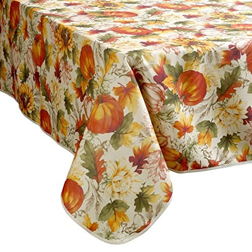 Violet Linen European Fall Harvest Pumpkins and Autumn Leaves Printed Tablecloth - 60" x 102" - Image 3