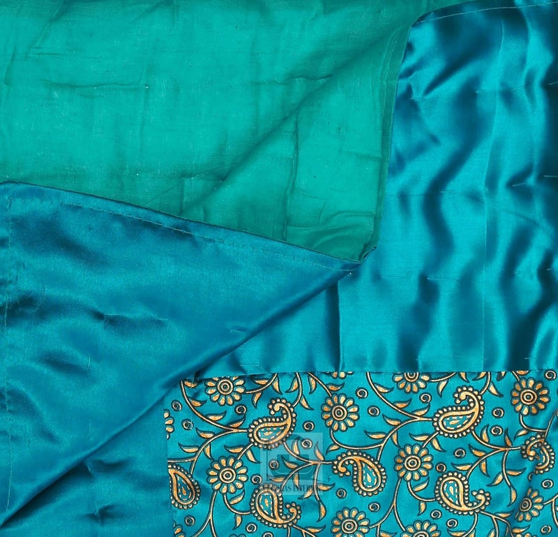 AARMOZY Cotton Silk Jaipuri AC QuiltRazai Gold Print Light Weight Jaipuriya RajaiRazzai Double Bed RAMA Green Floral - Image 2