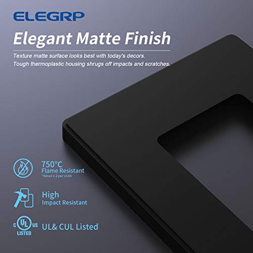 ELEGRP Matte Black 1-Gang Screwless Decorative Wall Plates, Standard Size Unbreakable Thermoplastic Faceplate Cover for Decorator Receptacle Outlet Switch, UL Listed (5 Pack) - Image 2