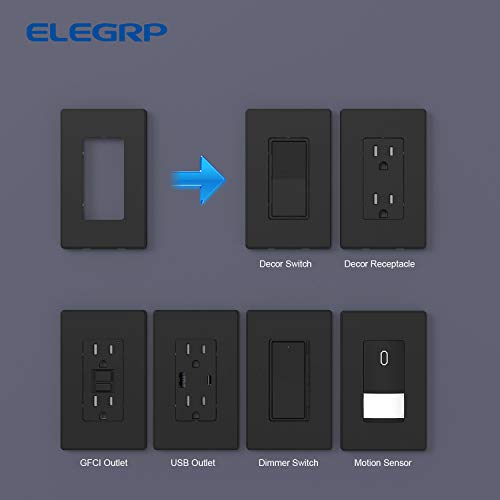 ELEGRP Matte Black 1-Gang Screwless Decorative Wall Plates, Standard Size Unbreakable Thermoplastic Faceplate Cover for Decorator Receptacle Outlet Switch, UL Listed (5 Pack) - Image 5
