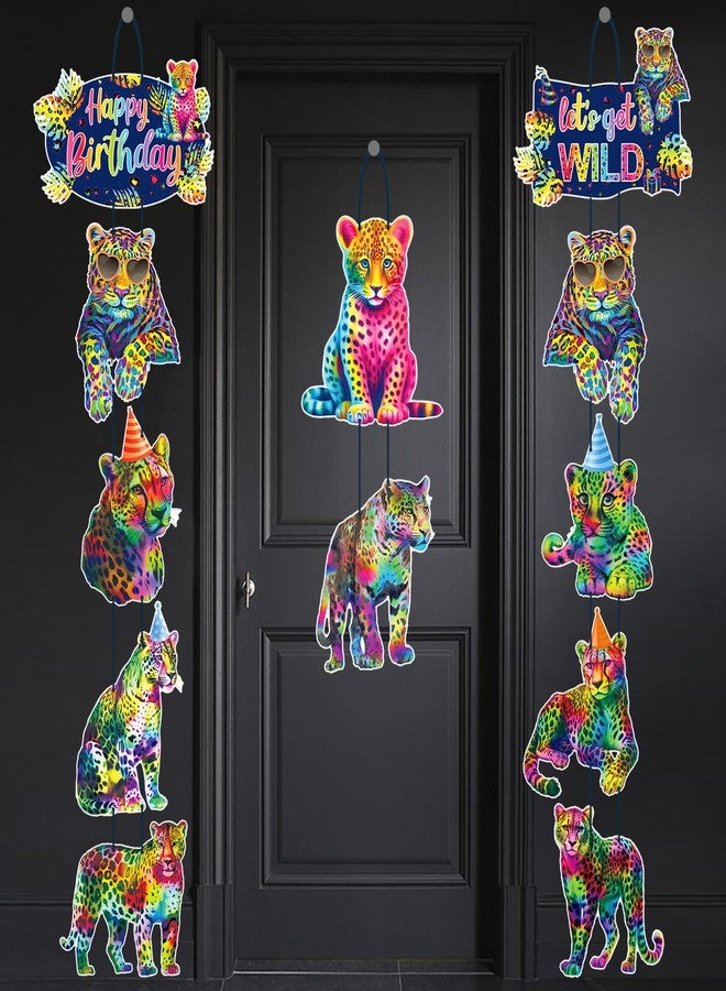 umoni Rainbow Cheetah Party Door Sign Neon Leopard Birthday Decorations Cheetah Print Hanging Cutout Banners Rainbow Leopard Birthday Party Supplies for Animals Theme Baby Shower Door Decor - Image 2