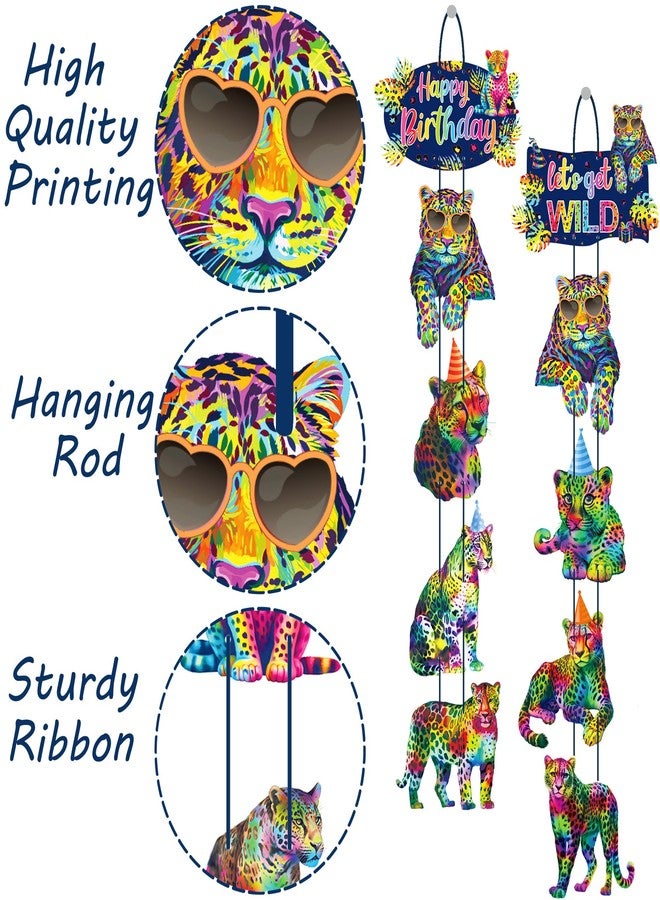umoni Rainbow Cheetah Party Door Sign Neon Leopard Birthday Decorations Cheetah Print Hanging Cutout Banners Rainbow Leopard Birthday Party Supplies for Animals Theme Baby Shower Door Decor - Image 4