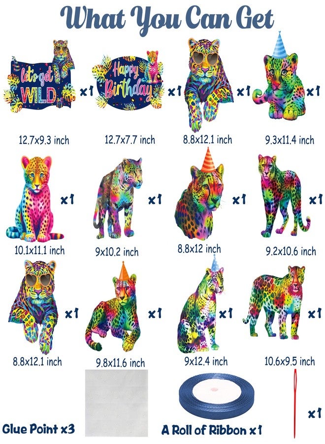 umoni Rainbow Cheetah Party Door Sign Neon Leopard Birthday Decorations Cheetah Print Hanging Cutout Banners Rainbow Leopard Birthday Party Supplies for Animals Theme Baby Shower Door Decor - Image 3
