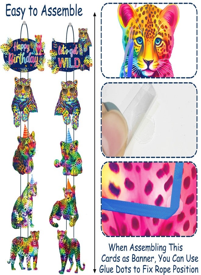 umoni Rainbow Cheetah Party Door Sign Neon Leopard Birthday Decorations Cheetah Print Hanging Cutout Banners Rainbow Leopard Birthday Party Supplies for Animals Theme Baby Shower Door Decor - Image 5