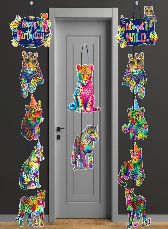 umoni Rainbow Cheetah Party Door Sign Neon Leopard Birthday Decorations Cheetah Print Hanging Cutout Banners Rainbow Leopard Birthday Party Supplies for Animals Theme Baby Shower Door Decor - Image 1