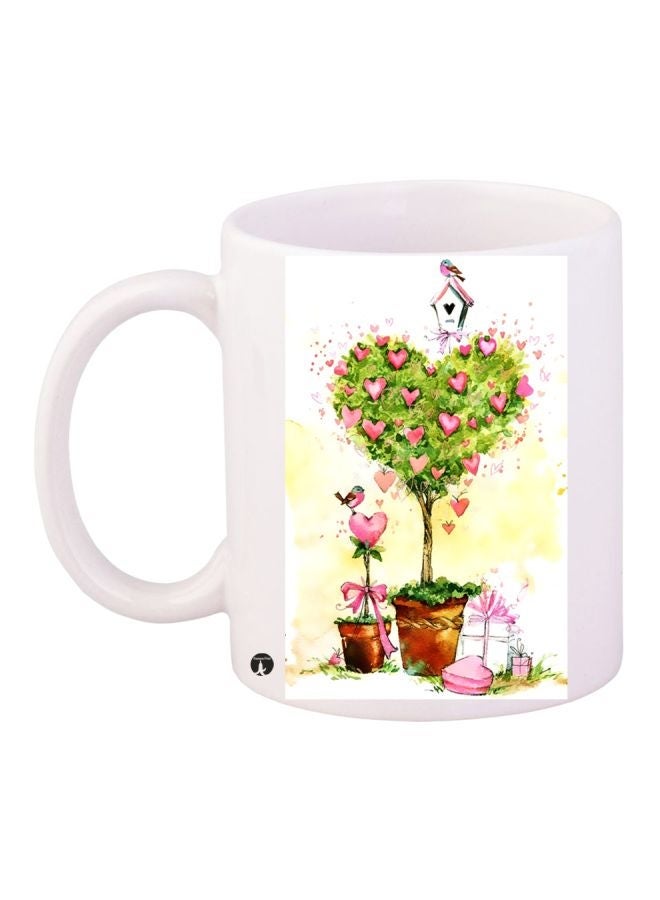 RYN Nature Printed Coffee Mug White/Green/Pink 11ounce