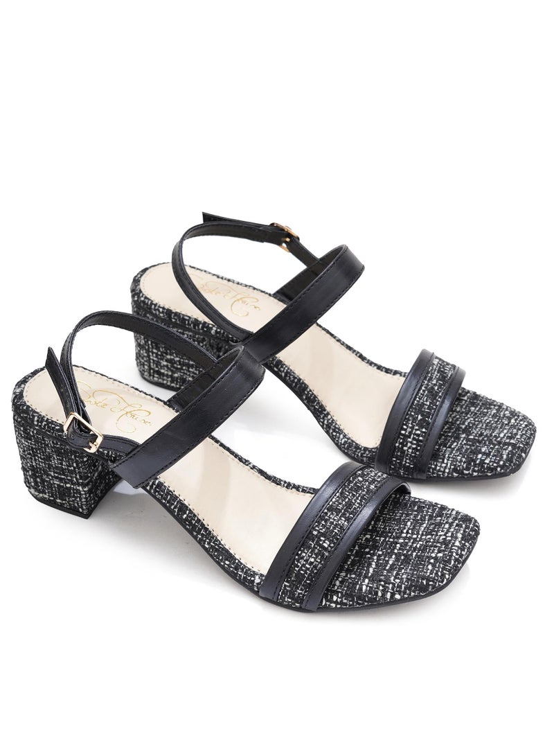 Sole House Sole House Timeless Charm: Classic Tweed Block Heels with Modern Straps - perfect for parties, celebrations & special occasions.  - Image 1