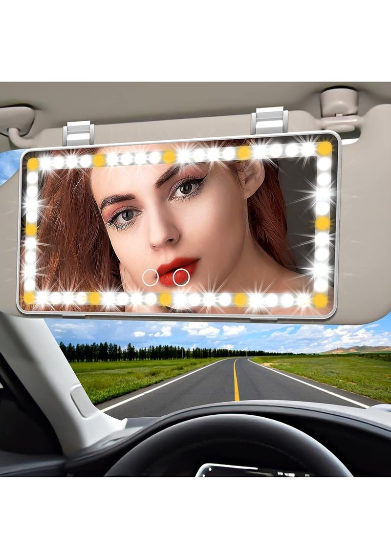 Altheqa Car Vanity Mirror with 60 Led Lights, Car Sun Visor Vanity Mirror with 3 Light Modes, Car Cosmetic Mirror with Rechargeable Led Lights with Touch On Screen For Car Suv Rear View Mirror - Image 1