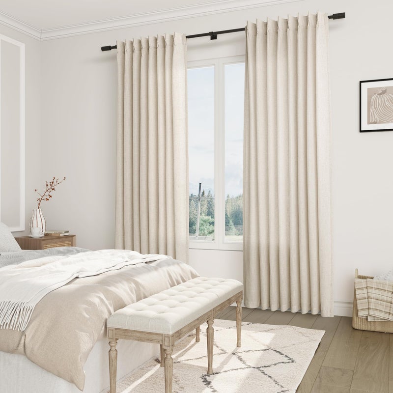 Joywell Linen Pinch Pleated Curtains 100 Inches Long Back Tab Clip Rings Window Semi Sheer Light Filtering Modern Flax Drapes with Hooks for Bedroom Living Room W50 x L100 Linen 2 Panels Set - Image 4