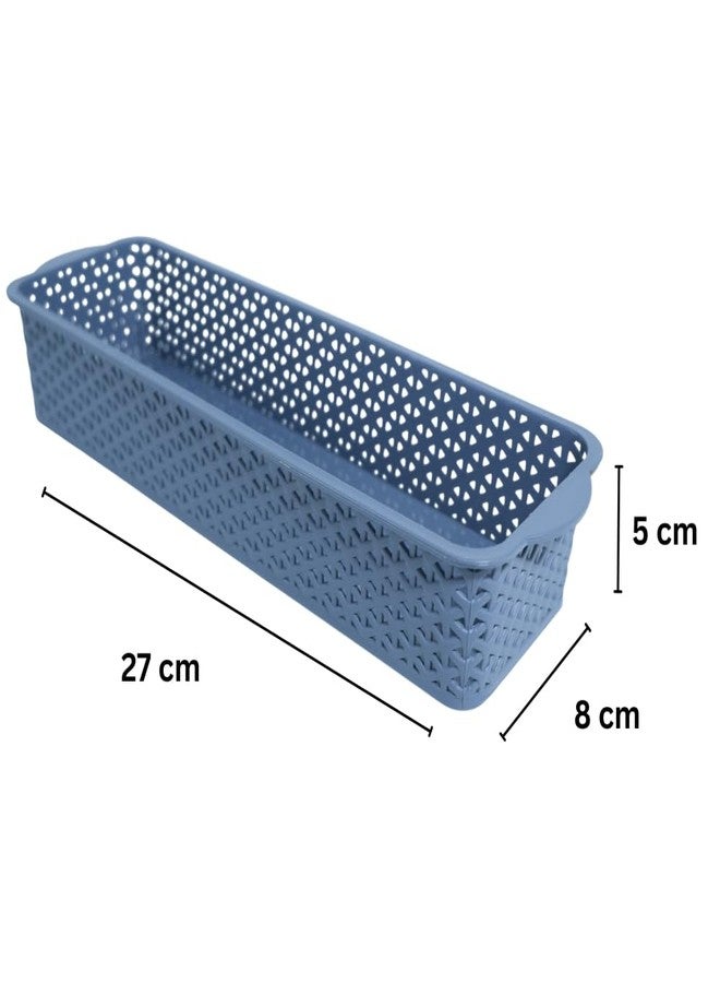 MORVI Deskmate Multi-Purpose Plastic Storage Basket|Durable Stackable Organizer Tokri For Home,Kitchen,Bathroom & Office| Drawer Tray,Cutlery,Cosmetics,Stationery|Set Of 2|Grey Blue - Image 2
