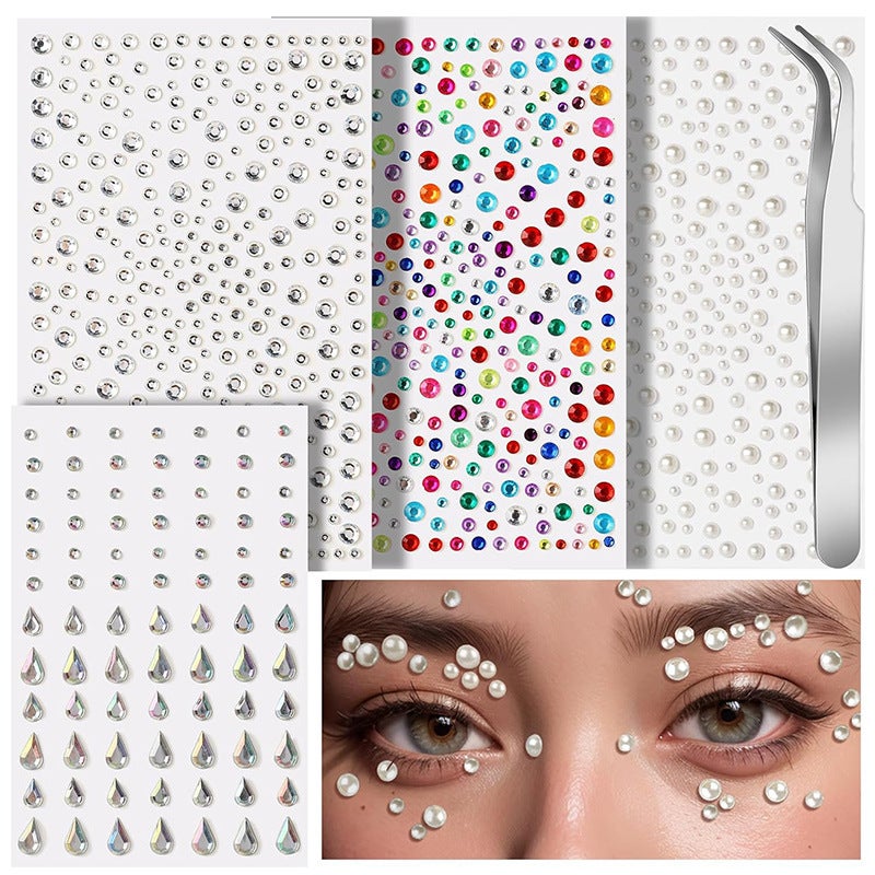 Sparkling Diamond Stickers for Eye Makeup, Face Decoration, Kids' Scrapbook & Acrylic Nails with Tweezer