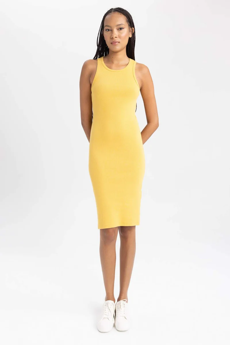 ديفاكتو Bodycon Halter Collar Ribana Sleeveless Midi Dress