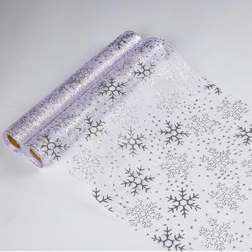 Snowkingdom 2 Pcs Christmas Snowflake Silver Table Runner 108 Inch Sparkly Silver Glitter Metallic Runners Decorations for Seasonal Winter Festival Holiday Home Party - Image 1
