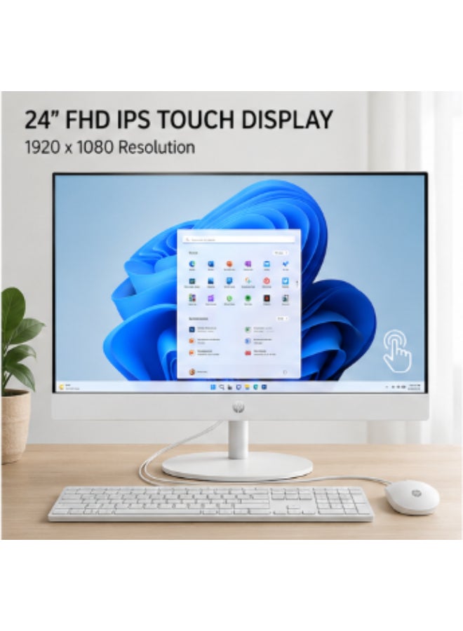 HP All-in-One AI 24-cr2026nh Desktop Computer, 24” FHD IPS Touch Display, Intel Core Ultra 7 255U, 8GB DDR5 RAM, 512GB NVMe SSD, Intel UHD Graphics, Windows 11 Pro, Wired Keyboard & Mouse, Snow White English Snow White - Image 1