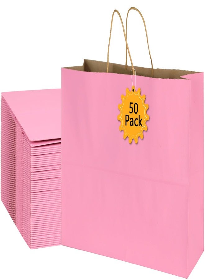 BLEWINDZ 50Pcs Pink Gift Bags Large 16x6x12 Inches Kraft Paper Bags with Handles Bulk – Goodie Bag Shopping Bag for Grocery Merchandise - Image 1