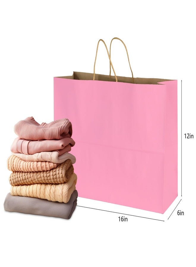 BLEWINDZ 50Pcs Pink Gift Bags Large 16x6x12 Inches Kraft Paper Bags with Handles Bulk – Goodie Bag Shopping Bag for Grocery Merchandise - Image 3