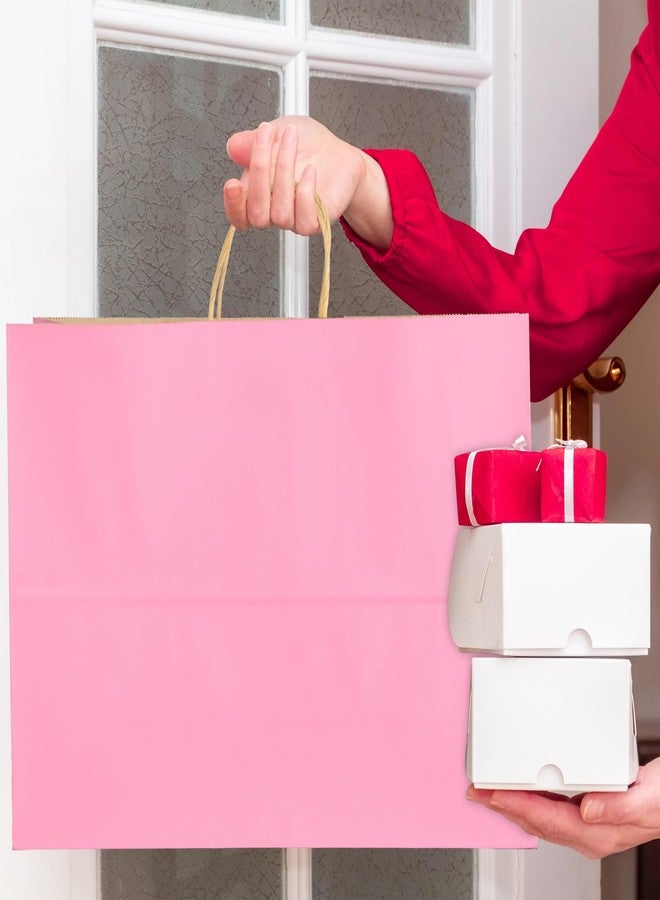 BLEWINDZ 50Pcs Pink Gift Bags Large 16x6x12 Inches Kraft Paper Bags with Handles Bulk – Goodie Bag Shopping Bag for Grocery Merchandise - Image 2