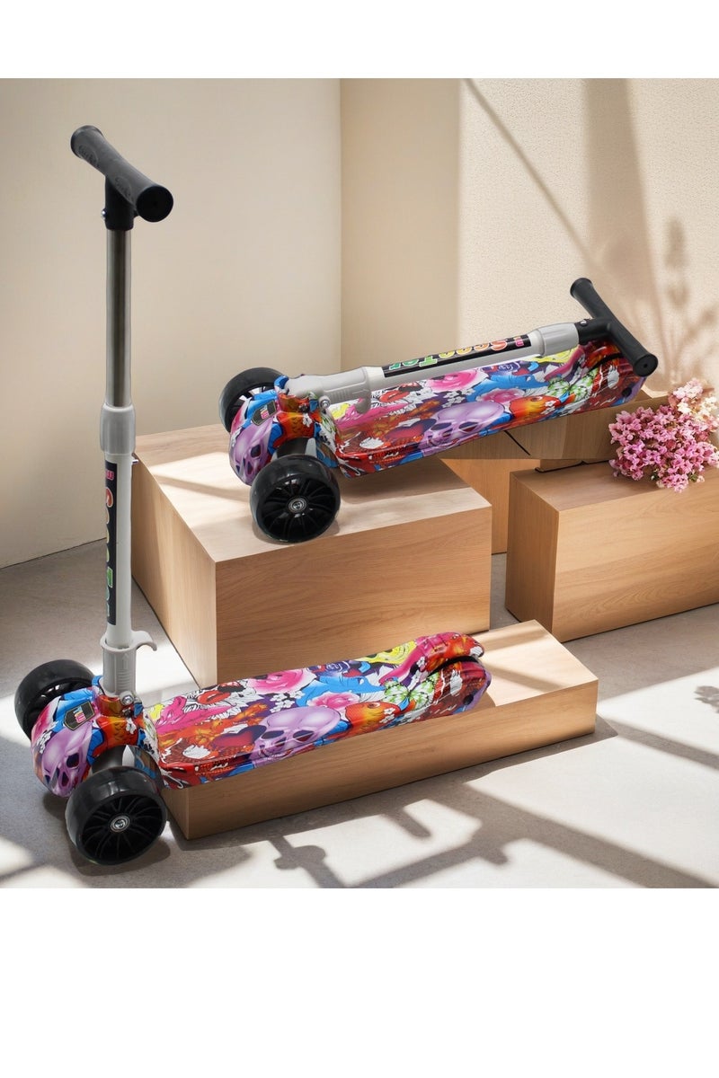 EASY FUTURE Scooters for Kids with Foldable & Height Adjustable Handle Kick Scooter with LED PU Wheels & Rear Brake Scooter for 3 to 8 Years - Image 1