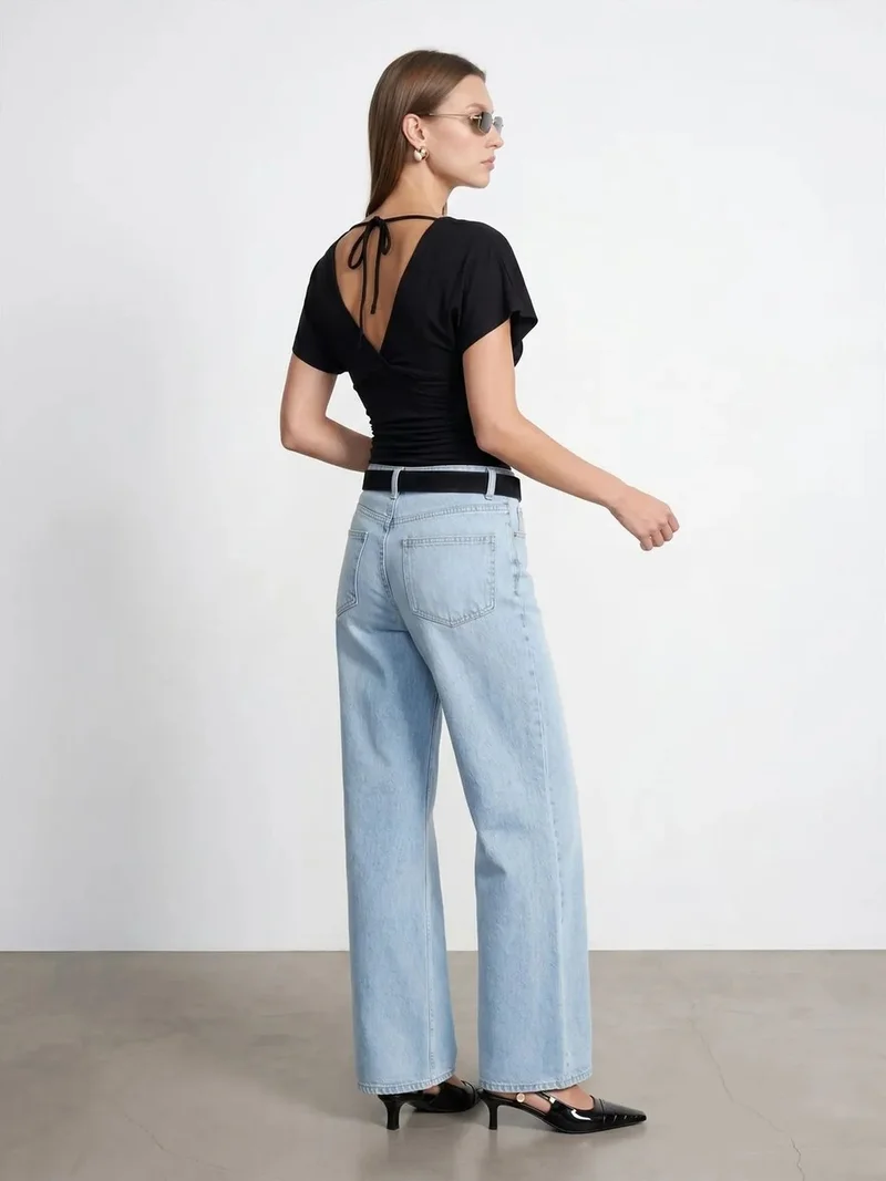 ديلفين Dilvin Slim Fit V-Neck Tie Detail Blouse